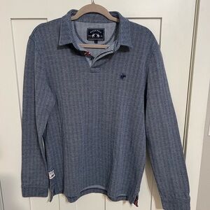 Peter Polo Casual Long Sleeve Polo Shirt Blue Chevron 100% Cotton Size Large